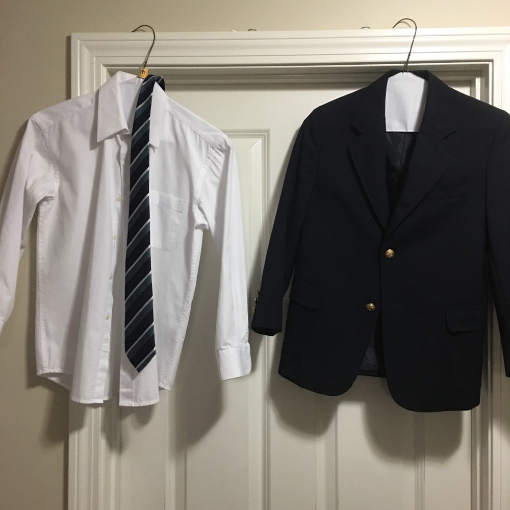 Navy Jacket, White Shirt & Tie